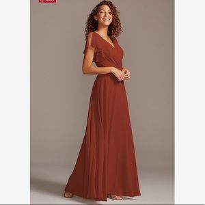 Cinnamon David’s Bridal Flutter Sleeve Bridesmaid Dress Size 4, unaltered.